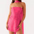 Sequin Strapless Mini Dress with Scarf Y2K Rhinestone Sleeveless Off Shoulder Design for Parties